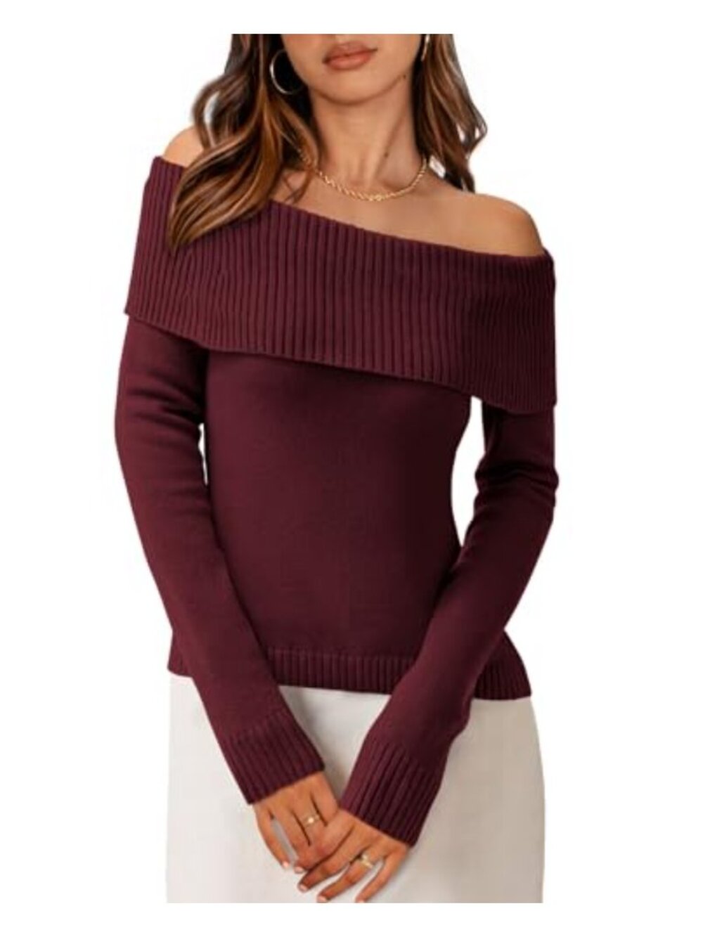 Off Shoulder Long Sleeve Pullover Sweater Chic Fall